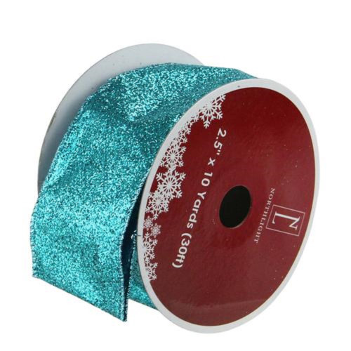 Shimmering Teal Solid Wired Christmas Craft Ribbon 2.5" x 10 Yards - IMAGE 1