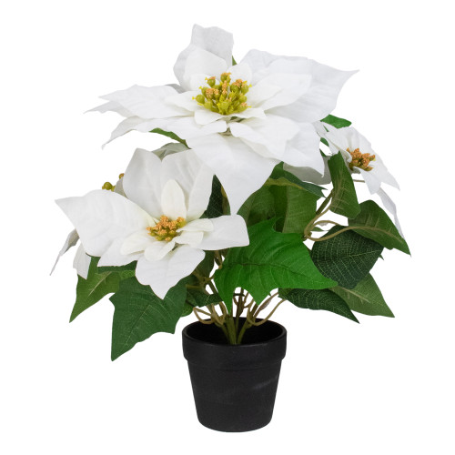 14.5" White and Brown Artificial Christmas Poinsettia Flower Plant with Pot - IMAGE 1