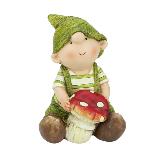 6.75" Young Boy Gnome Holding a Mushroom Spring Outdoor Garden Figure - IMAGE 1