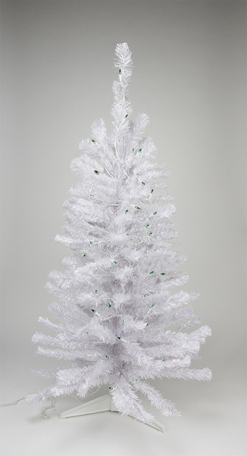 4' Pre lit White Iridescent Pine Artificial Christmas Tree - Green Lights - IMAGE 1