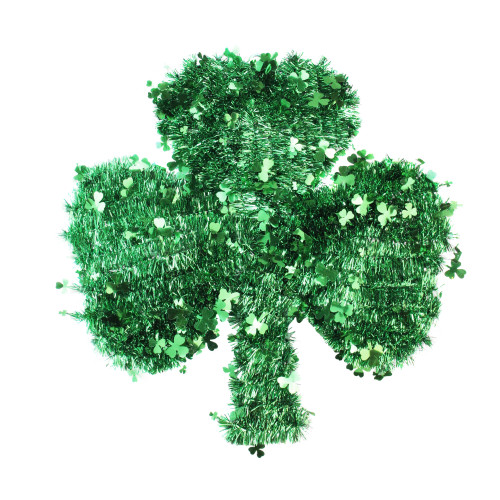 17'' Green St. Patrick's Day Irish Shamrock Tinsel Window Decor - IMAGE 1