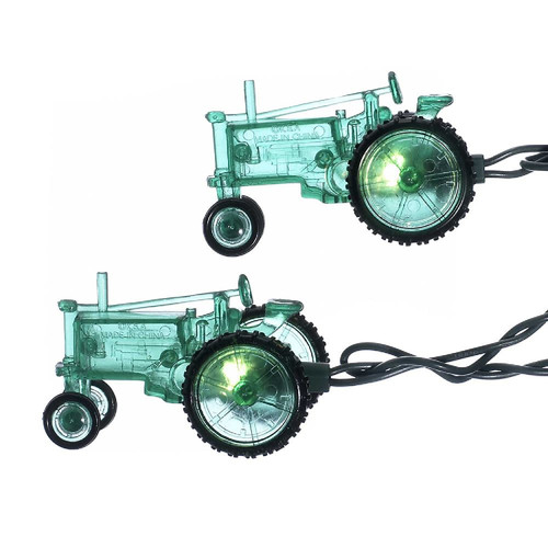 Set of 10 Country Heritage Green Farm Tractor Christmas Lights - 9 ft Green Wire - IMAGE 1