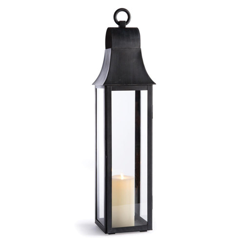 33’’ Washed Black Stainless Steel Outdoor Candle Lantern - IMAGE 1