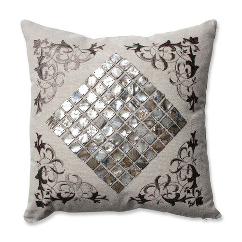 Filigree Mother of Pearl Square Throw Pillow - 16.5" - Beige and Brown - IMAGE 1