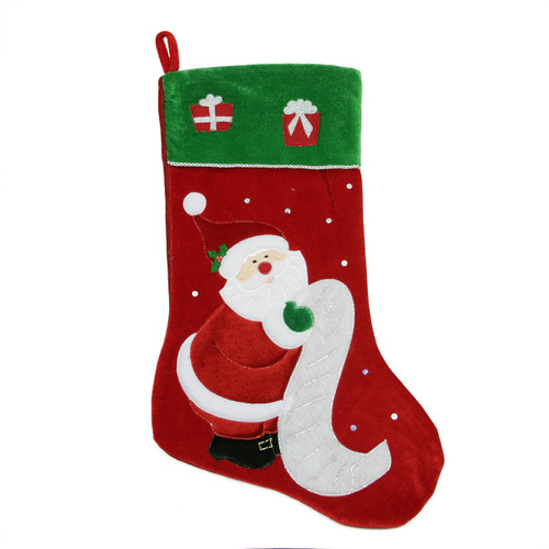 24" Large Red Santa Claus Velveteen Christmas Stocking with Present Cuff - IMAGE 1