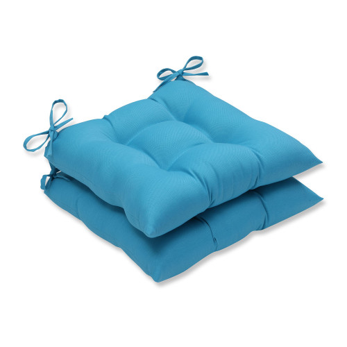 Tufted Reversible Outdoor Patio Seat Cushions - 19" - Set of 2 - Ocean Blue - IMAGE 1