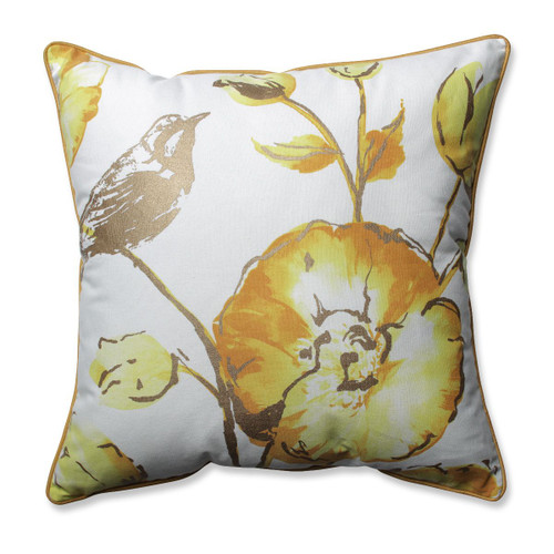 16.5" Sunny Yellow Watercolor Floral Design Decorative Throw Pillow - IMAGE 1