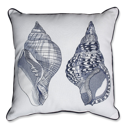 Sanibel Shells Embroidered Square Throw Pillow - 18" - Blue and White - IMAGE 1