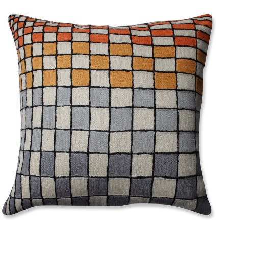 Checkered Square Throw Pillow - 16.5" - Slate Gray and Orange - IMAGE 1