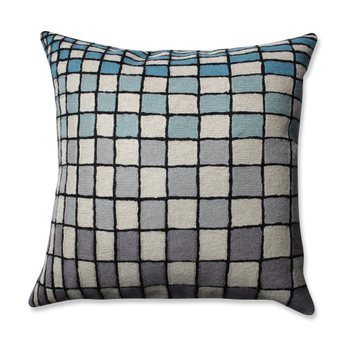 16.5" Gray and Blue Checkered Square Throw Pillow - IMAGE 1