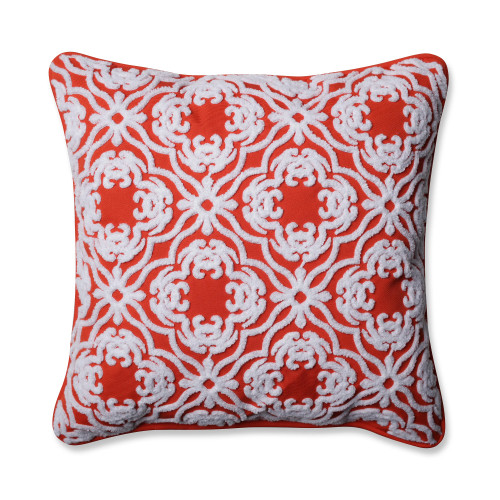 18" Orange and White Embroidered Square Outdoor Throw Pillow - IMAGE 1