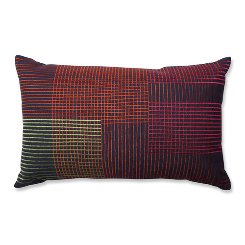20" Orange and Black Neon Graphic Lines Embroidered Rectangular Throw Pillow - IMAGE 1
