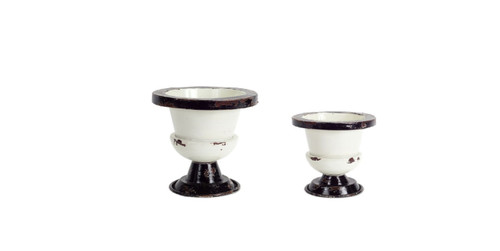 Set of 2 Decorative Antiqued Black and White Planter Pots with Wide Tops 9.5" - IMAGE 1