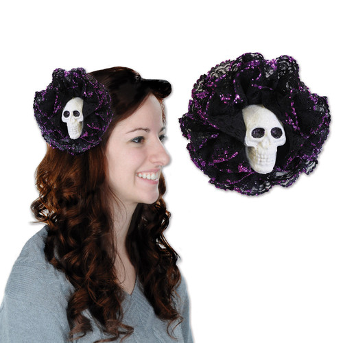 Club Pack of 12 Day of the Dead Skull Hair Clips 8" - IMAGE 1