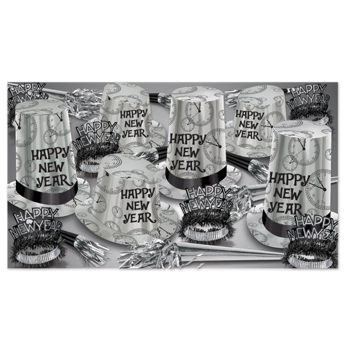 The Final Count Down Stylish Silver and Black New Year's Eve Party Kit for 50 People - IMAGE 1