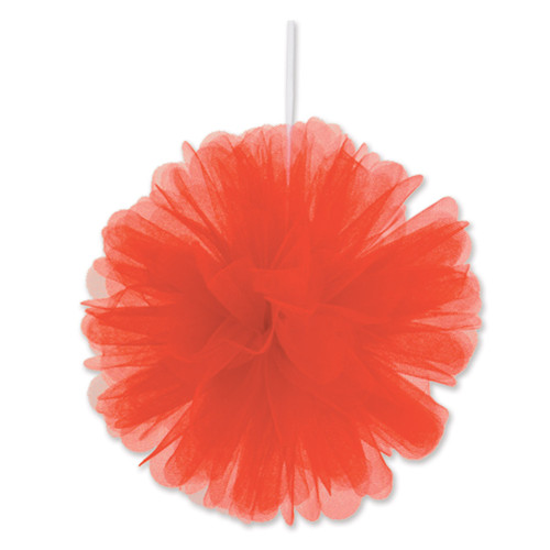 Club Pack of 24 Decorative Ravishing Red Puffed Tulle Balls 8" - IMAGE 1