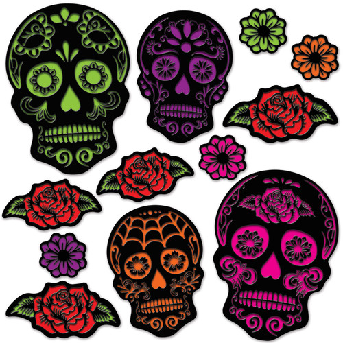 Club Pack of 144 Day of the Dead Sugar Skull Cutouts 15" - IMAGE 1