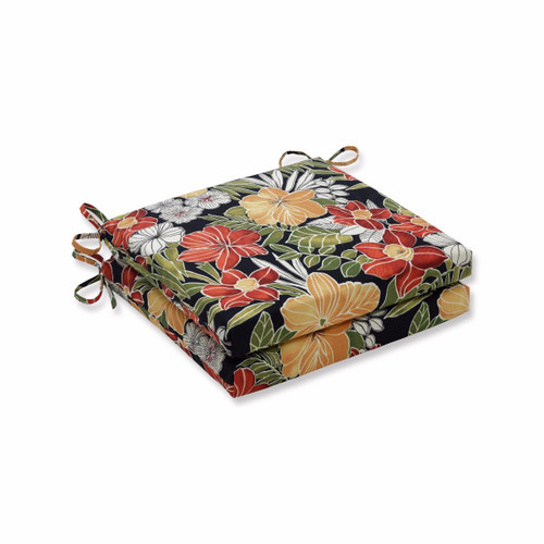 Tropical Outdoor Patio Seat Cushions - 20" - Black and Red - Set of 2 - IMAGE 1