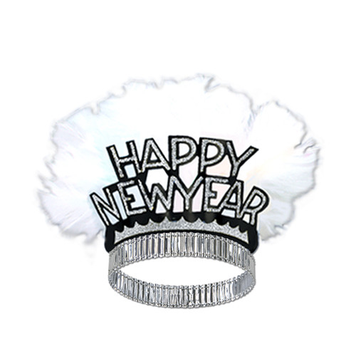 Club Pack of 50 Birds of Paradise Black and Silver Glittered New Year Tiara - IMAGE 1
