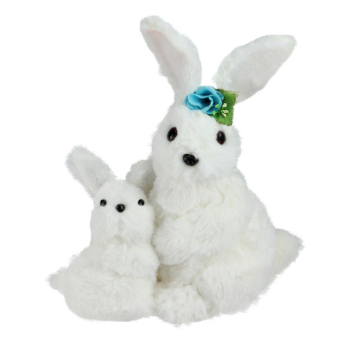 10” White Plush Standing Mother and Baby Easter Bunny Rabbit Spring Figure - IMAGE 1