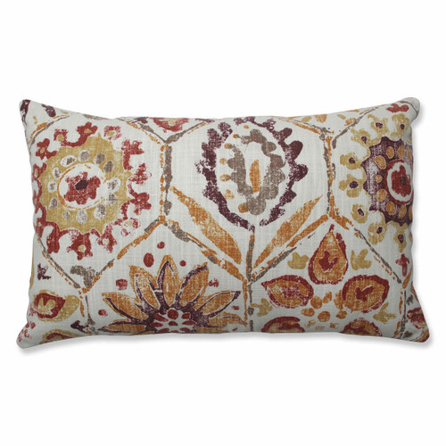 18.5" White and Brown Floral Print Rectangular Throw Pillow - IMAGE 1