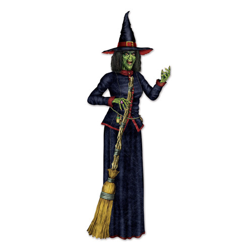 Club Pack of 12 Black and Red Jointed Witch with Broom Halloween Figurines 6.2' - IMAGE 1