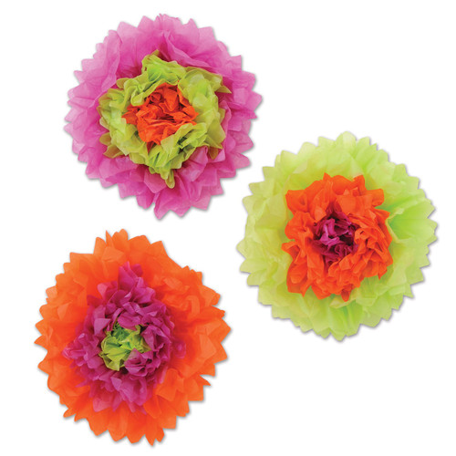 Club Pack of 36 Purple and Green Mardi Gras Tissue Flower Decorations 10" - IMAGE 1