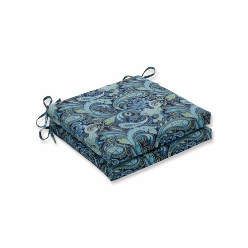 Set of 2 Blue Paisley Motif Outdoor Patio Corner Seat Cushion with Ties 20" - IMAGE 1