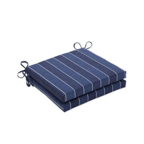 Set of 2 Blue and White Striped Outdoor Patio Seat Cushion with Ties 20" - IMAGE 1