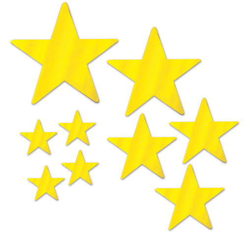 Club Pack of 108 Decorative Gold Assorted Packaged Foil Star Cutouts 15” - IMAGE 1