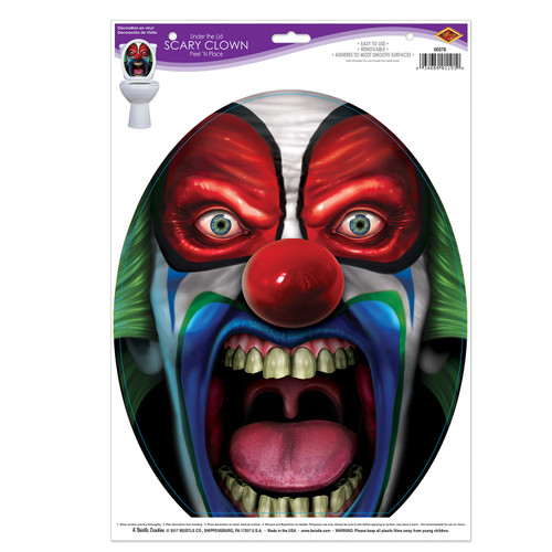 Club Pack of 12 Red and Blue Scary Clown Peel 'N Place Halloween Toilet Under the Lid Decors 17" - IMAGE 1