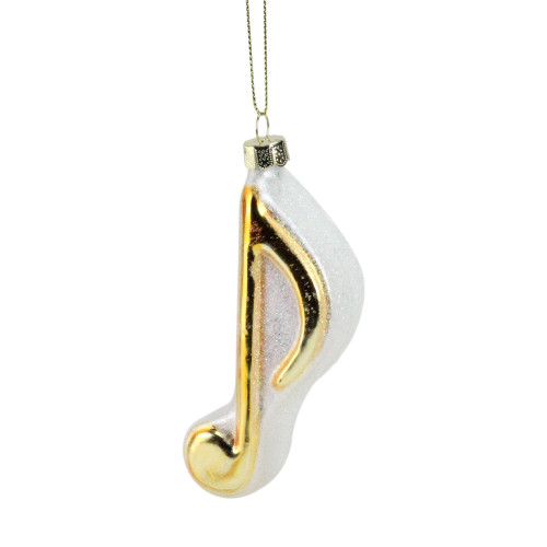 4.5" Gold and Glittery White Musical Eighth Note Glass Christmas Ornament - IMAGE 1