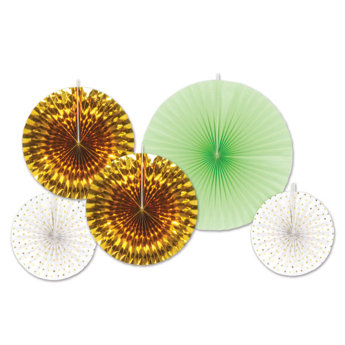 Tissue Paper Hanging Accordion Fan Party Decorations - 16" - Gold and Green - Club Pack of 60 - IMAGE 1