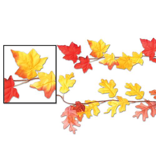 Club Pack of 12 Bright Red and Sunny Yellow Artificial Autumn Leaf Garland 6’ - IMAGE 1