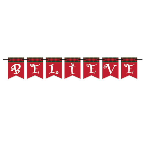 Pack of 12 Red and White Believe Pennant Banner Christmas Decorations 6' x 6" - IMAGE 1