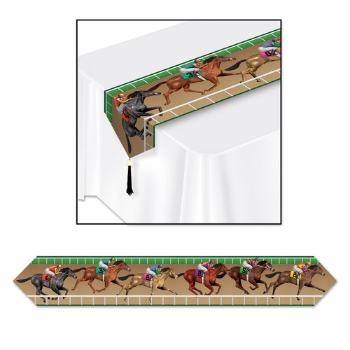 Club Pack of 12 Brown and Green Printed Horse Racing Table Runner 6' - IMAGE 1