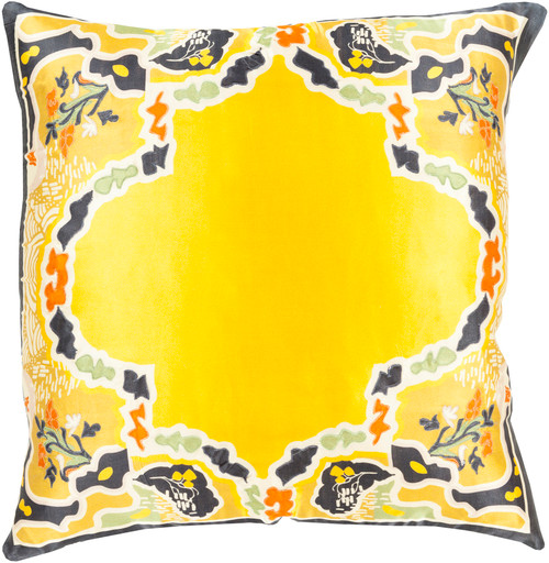 18 Metallic Yellow and Gray Floral Pattern Woven Square Indoor Throw Pillow - IMAGE 1