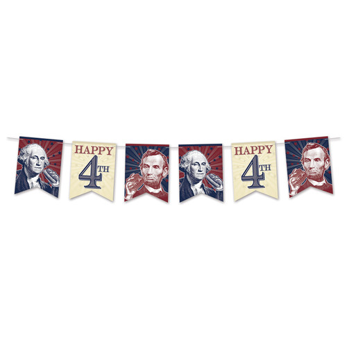 Club Pack of 12 Red Patriotic George and Abraham 4th of July Streamer Party Decors 9" - IMAGE 1