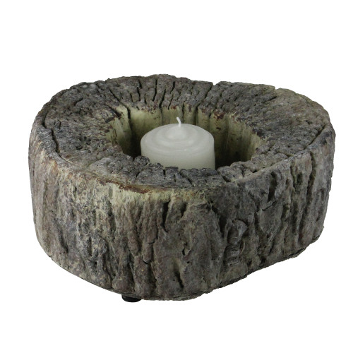 6.75" Eye-Catching Textured and Rustic Woodland Tree Trunk Candle Holder - IMAGE 1