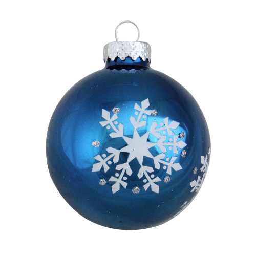 4ct Shiny Blue with White Snowflakes Glass Ball Christmas Ornaments 2.5" (65mm) - IMAGE 1