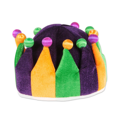 Pack of 6 Green and Purple Mardi Gras Celebration Plush Jester Crown Party Decors 22" - IMAGE 1