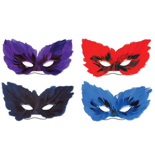 Club Pack of 48 Multi-Color Unisex Adult Feather Masquerade Mask Costume Accessories 10.75" - IMAGE 1
