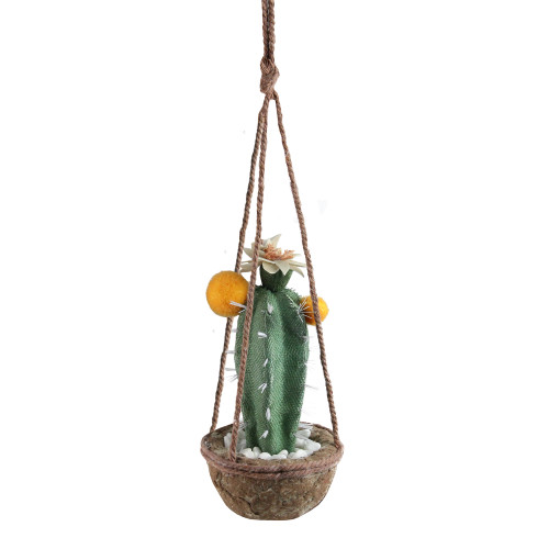 8.5" Green and Orange Hanging Potted Cactus with Flowers - IMAGE 1