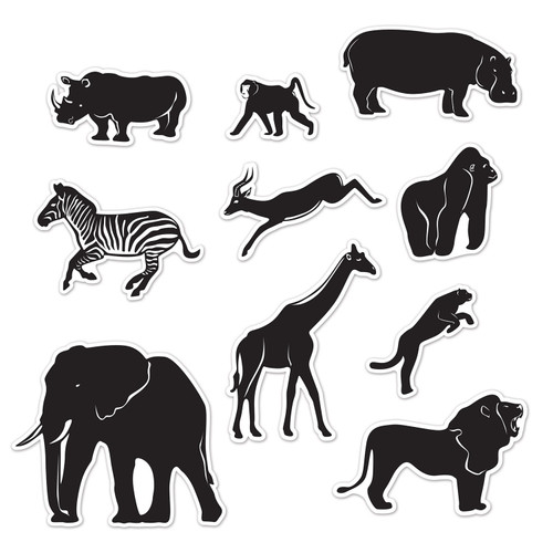 Club Pack of 12 Black Wild Jungle Animal Silhouette Wall Cutouts Decors 15.25" - IMAGE 1