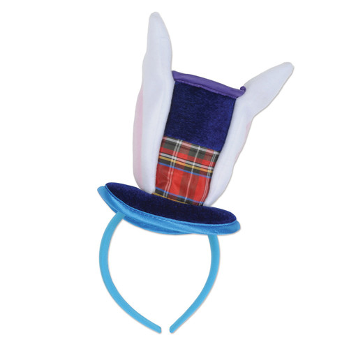 Club Pack of 12 Blue and White Adult Men Plush Bunny Top Hat with Ears Headband 6.5" - IMAGE 1