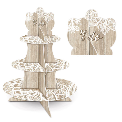 Club Pack of 12 Brown and White 'I Do' 3-Tier Disposable Cupcake Holders 16" - IMAGE 1