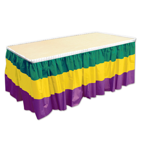 Pack of 6 Gold, Purple and Green Mardi Gras Disposable Table Skirts 14' - IMAGE 1