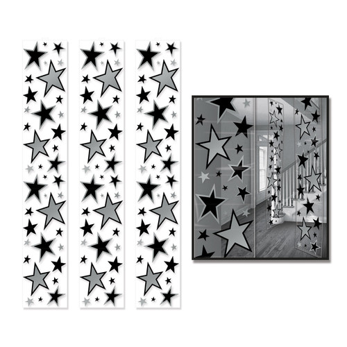 Pack of 36 Black and Silver Star Party Panel Decorations 6' - IMAGE 1