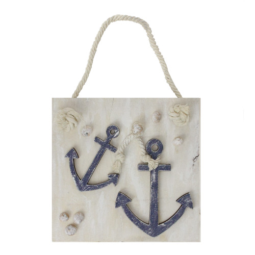 7” Cape Cod Inspired Double Anchor Wall Hanging Plaque with Seashells - IMAGE 1