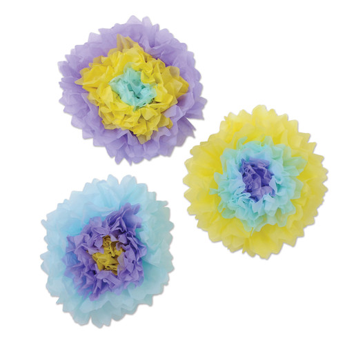 Club Pack of 12 Purple and Yellow Hanging Tissue Flower Wall Decors 10" - IMAGE 1